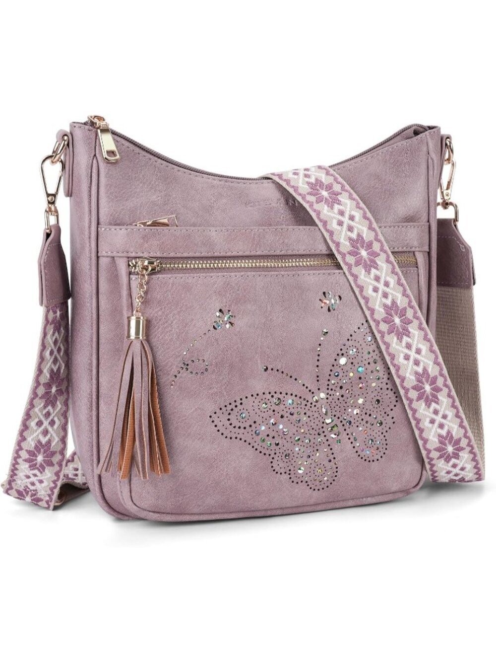 Women's Purple Leather Stylish Butterfly Shoulder Crossbody Handbags with Tassel